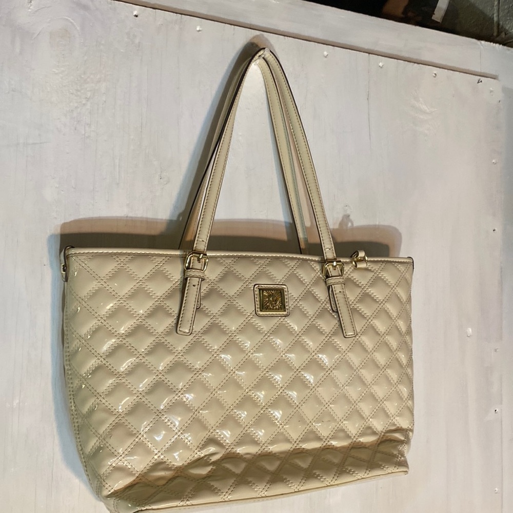 Ann Klein Cream Gold Label Large Tote Purse - Excellent Condition